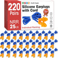 AZEN 220 Pairs Silicone Ear Plugs - 25dB NRR Corded Sleep & Noise