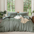 MooMee Bedding Duvet Cover Set Full - Washed Cotton Linen Texture
