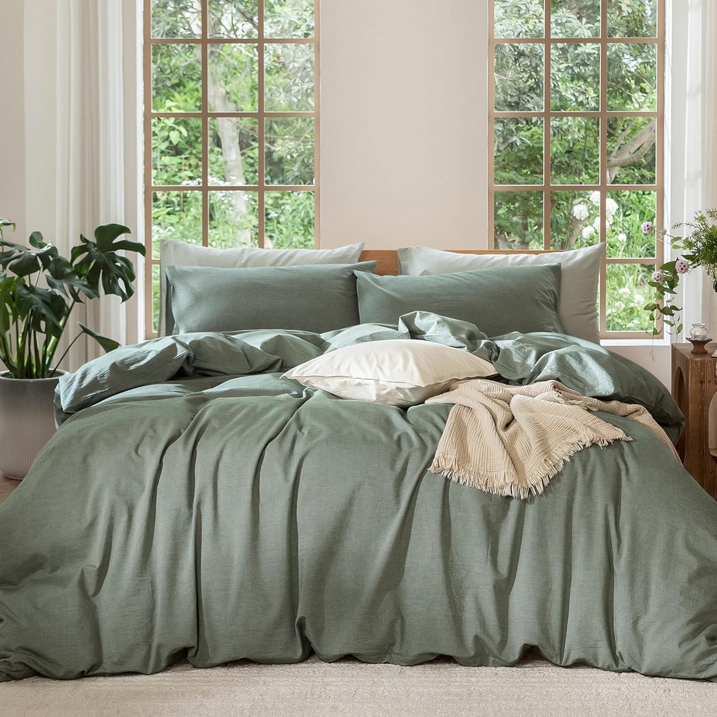 MooMee Bedding Duvet Cover Set in Heathered Green for Comfort