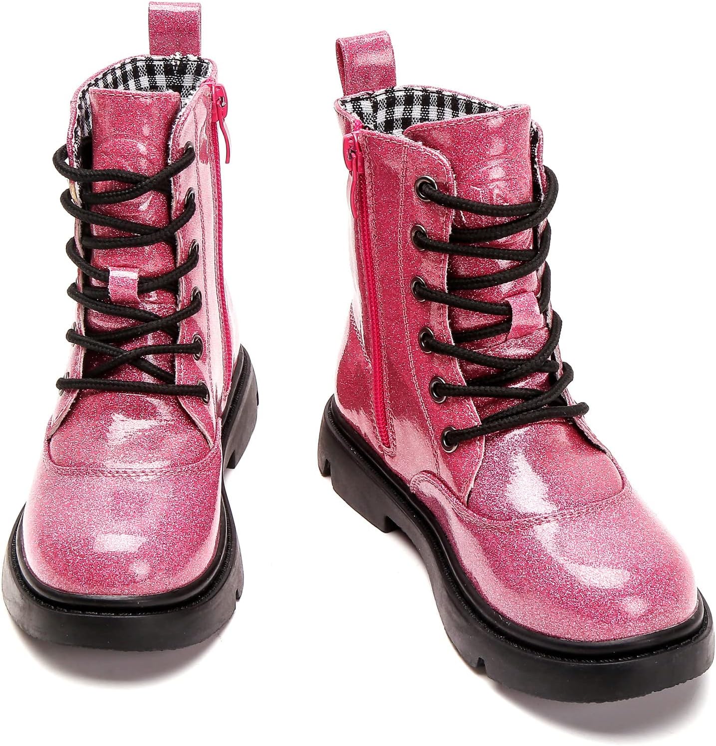 DADAWEN Boys Girls Waterproof Glitter Mid Calf Combat Boots