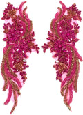 Beaded Rhinestone Flower Applique Pair - Hand-Made Rose Pink