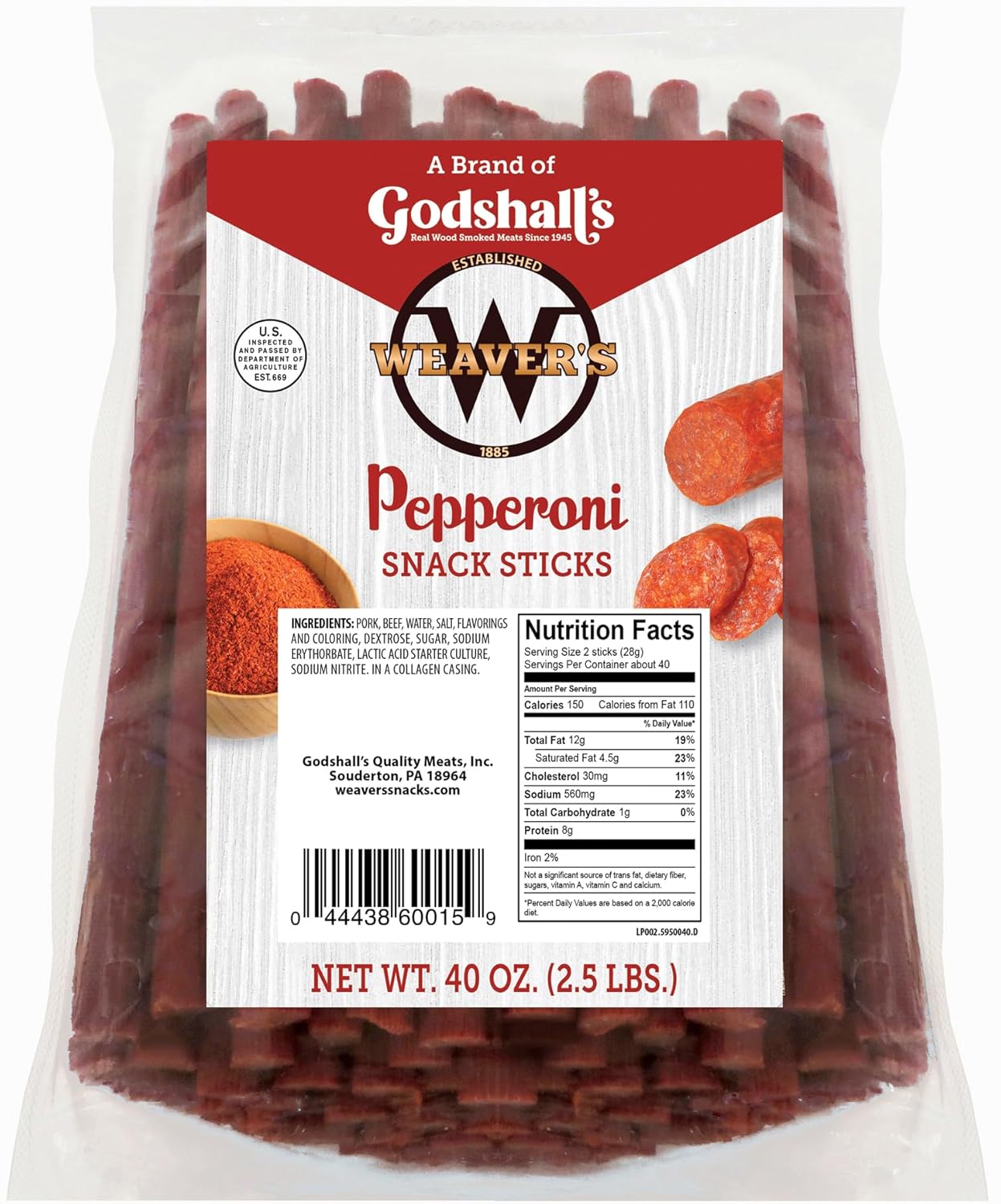 Weavers Pepperoni Snack Sticks - Delicious 7in Pork Treats