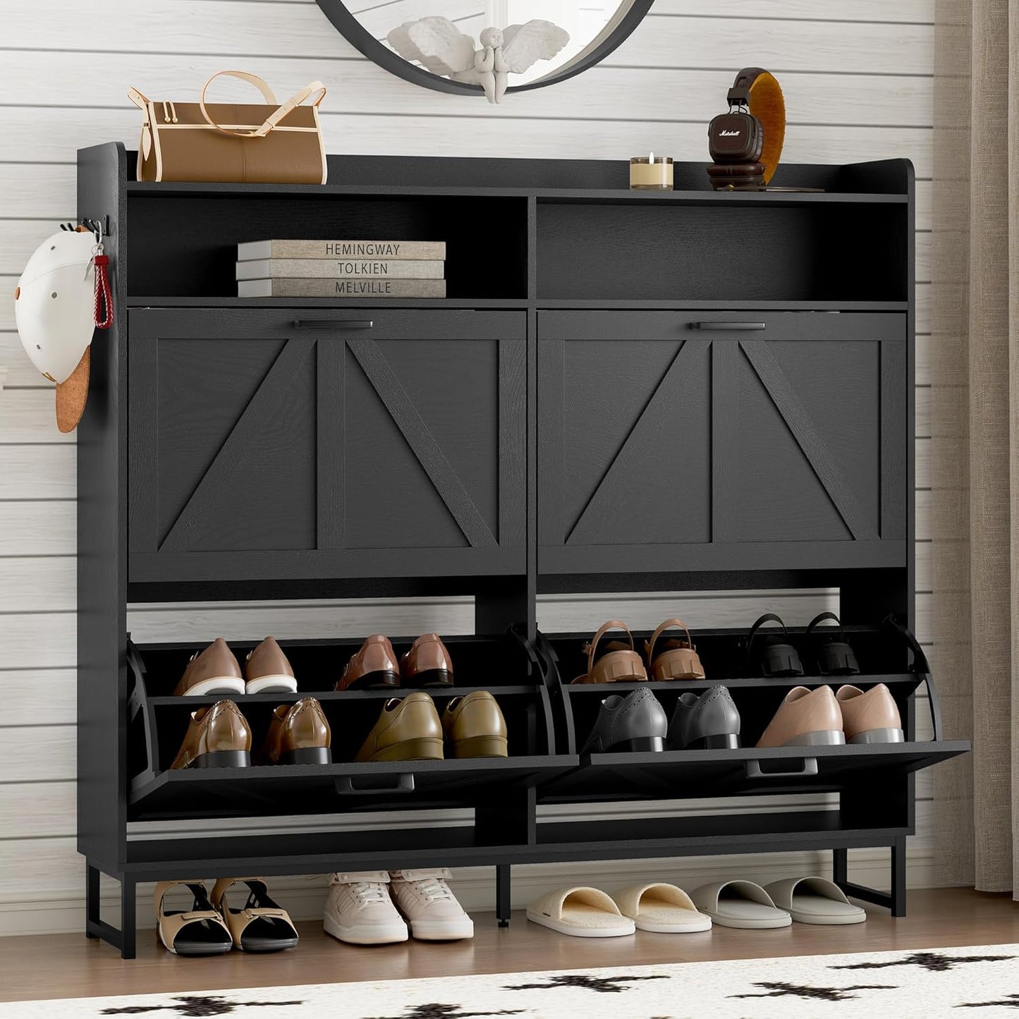 Shoe Cabinet with 4 Flip Drawers for Stylish Entryway Storage