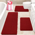 Extra Large Red Bathroom Rug Set 3 Pieces - Ultra Soft Chenille