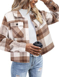 Flannel Cropped Shacket Jacket Plaid Button Down Shirt - Versatile