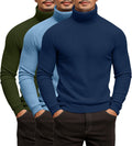 3 Pack Men's Ribbed Turtleneck Shirts - Lightweight Slim (Style B1L8)