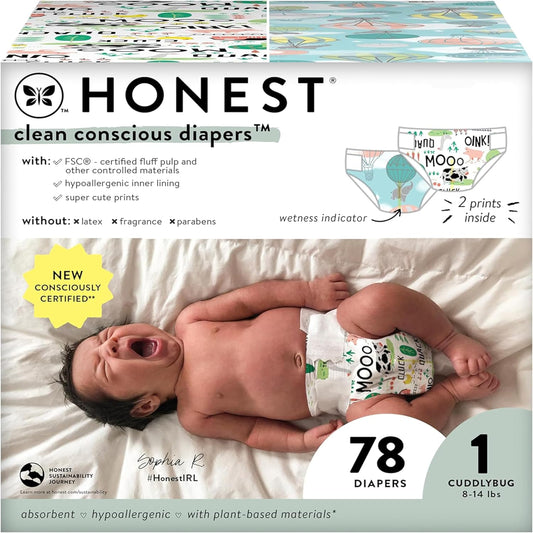 The Honest Co. Plant-Based Diapers | Above It All Prints | Size 1, 78 ct