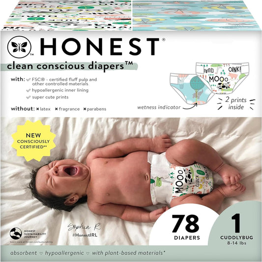 The Honest Co. Plant-Based Diapers | Sustainable | Club Box, Size 1, 78 Count