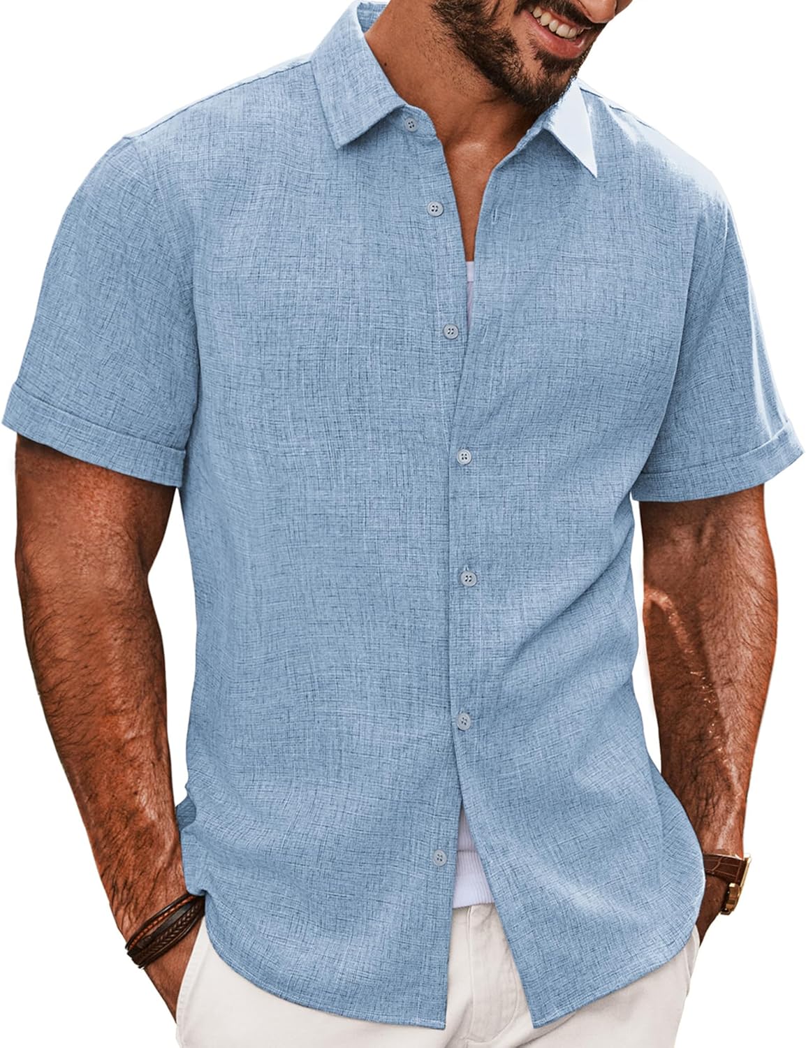 PJ PAUL JONES Mens Casual Short Sleeve Button Down Shirts