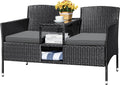 Outdoor Patio Loveseat 2-Seat Rattan Conversation Set - Built-in Table