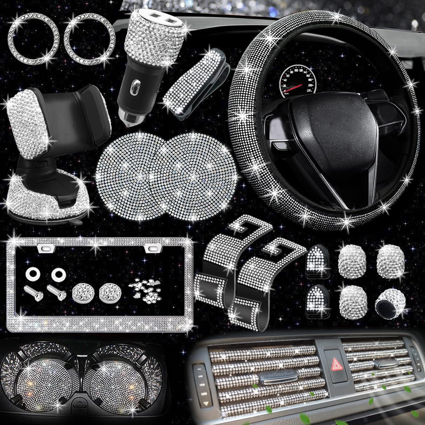 Shine Bright on the Road with 27-Pc Bling Car Set!