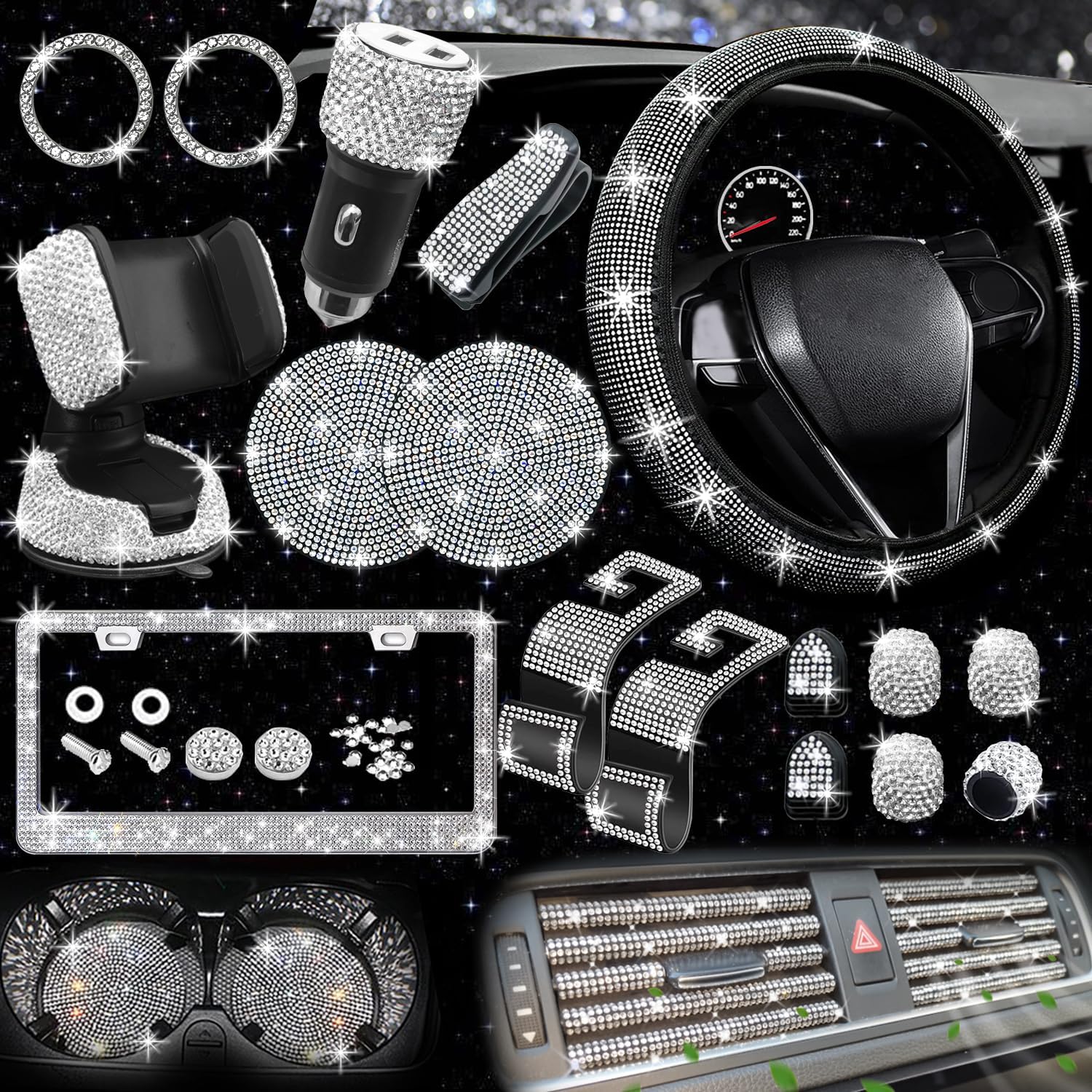 Shine Bright on the Road with 27-Pc Bling Car Set!