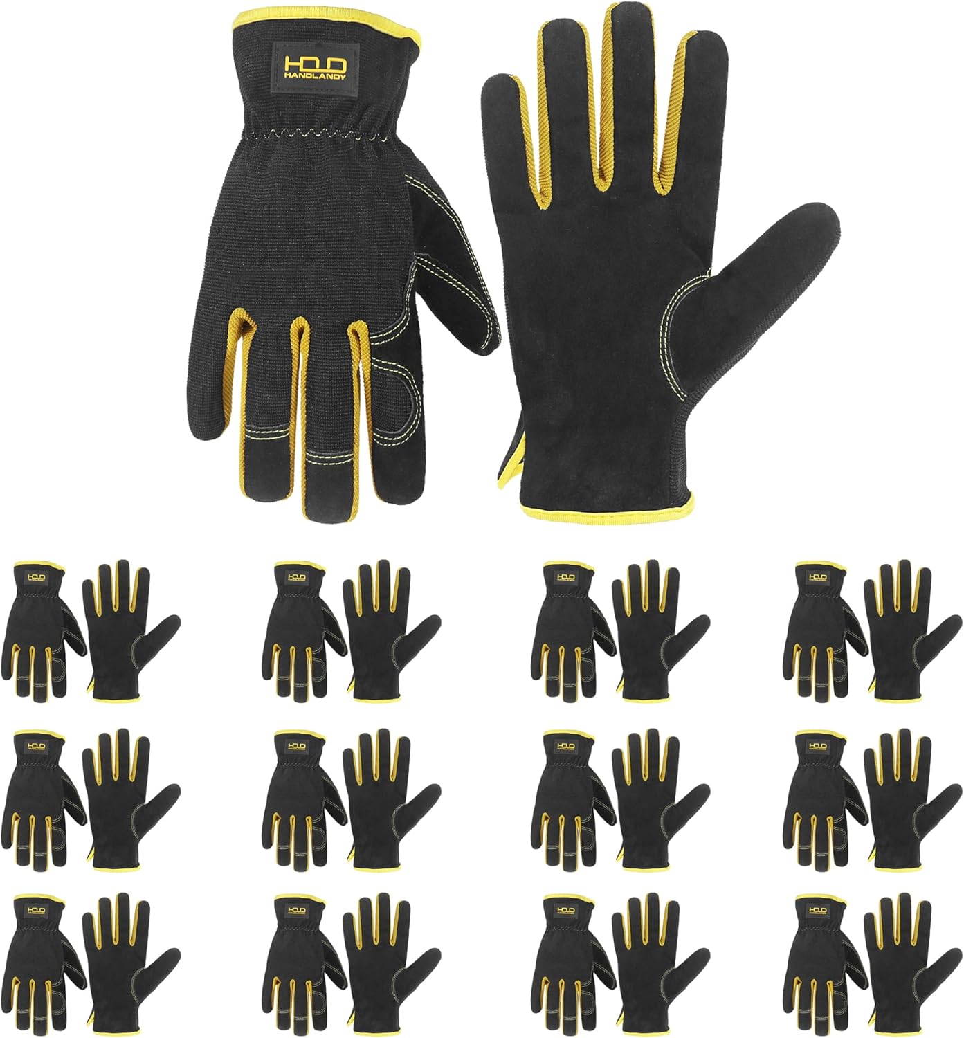 HANDLANDY Men Leather Gardening Gloves for Work and Mechanics