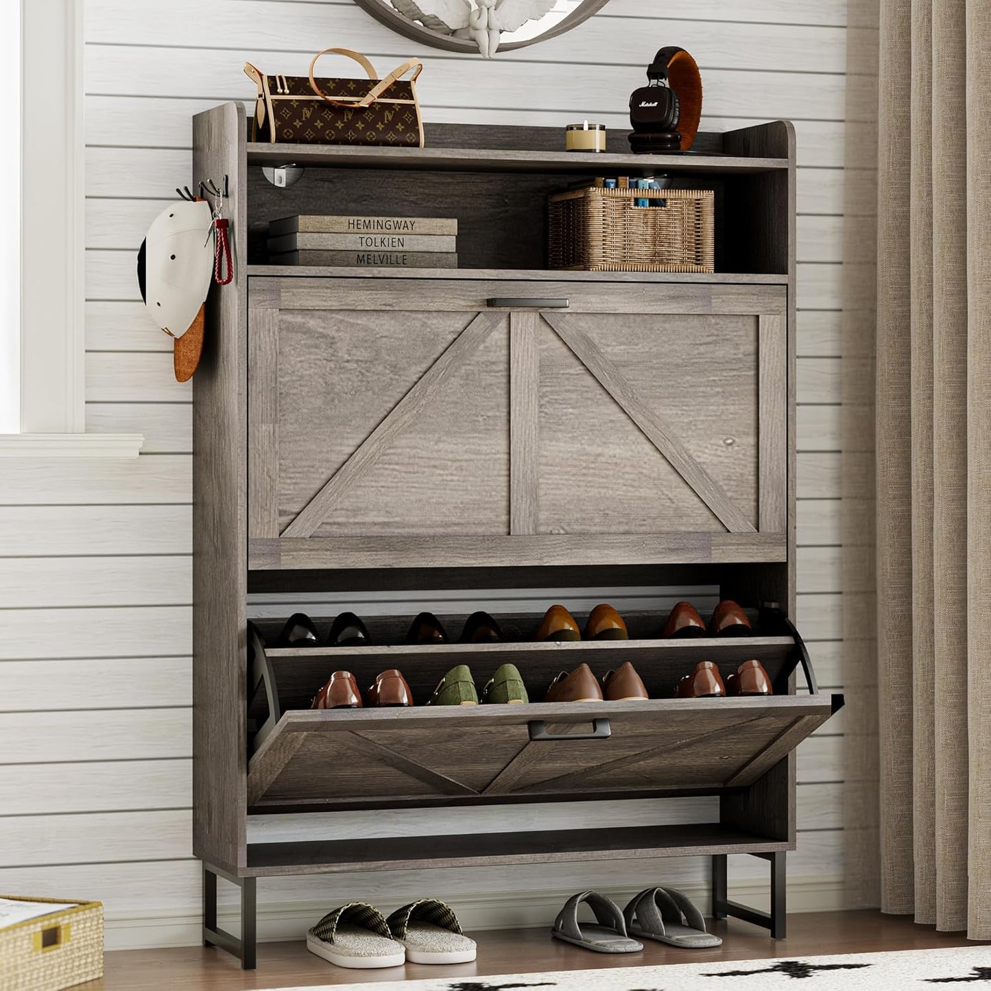 Shoe Cabinet with 2 Flip Drawers for Stylish Storage Solutions
