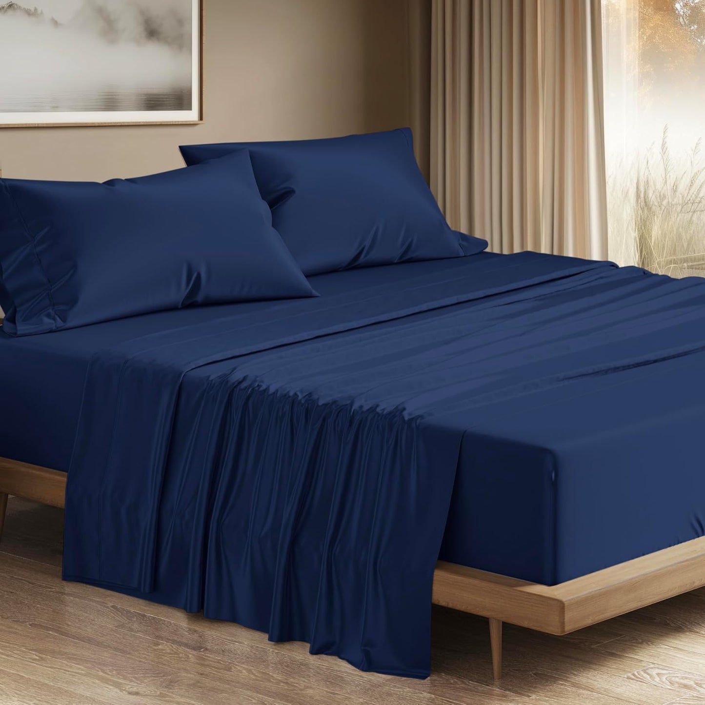 Luxurious 100% Egyptian Cotton Queen Sheets Set - Navy Blue