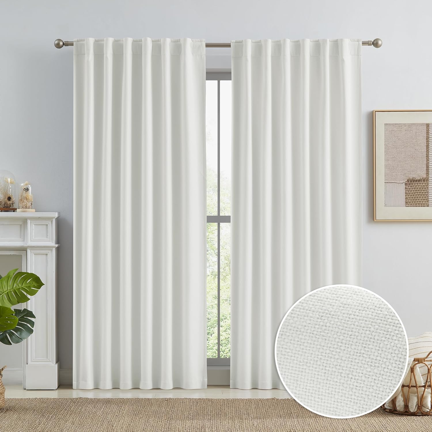 Natural Faux Linen Blackout Curtains for Bedroom 84 Inches Long