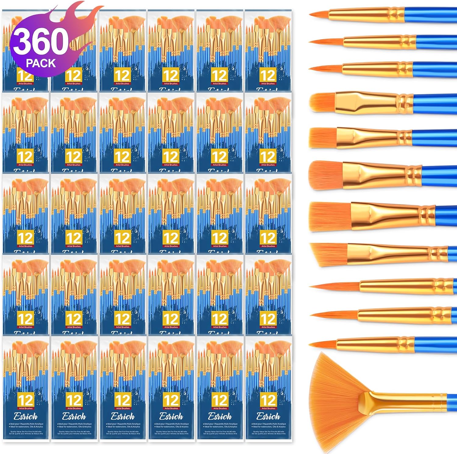 ESRICH Paint Brushes Set - 30 Pack for All Painting Needs