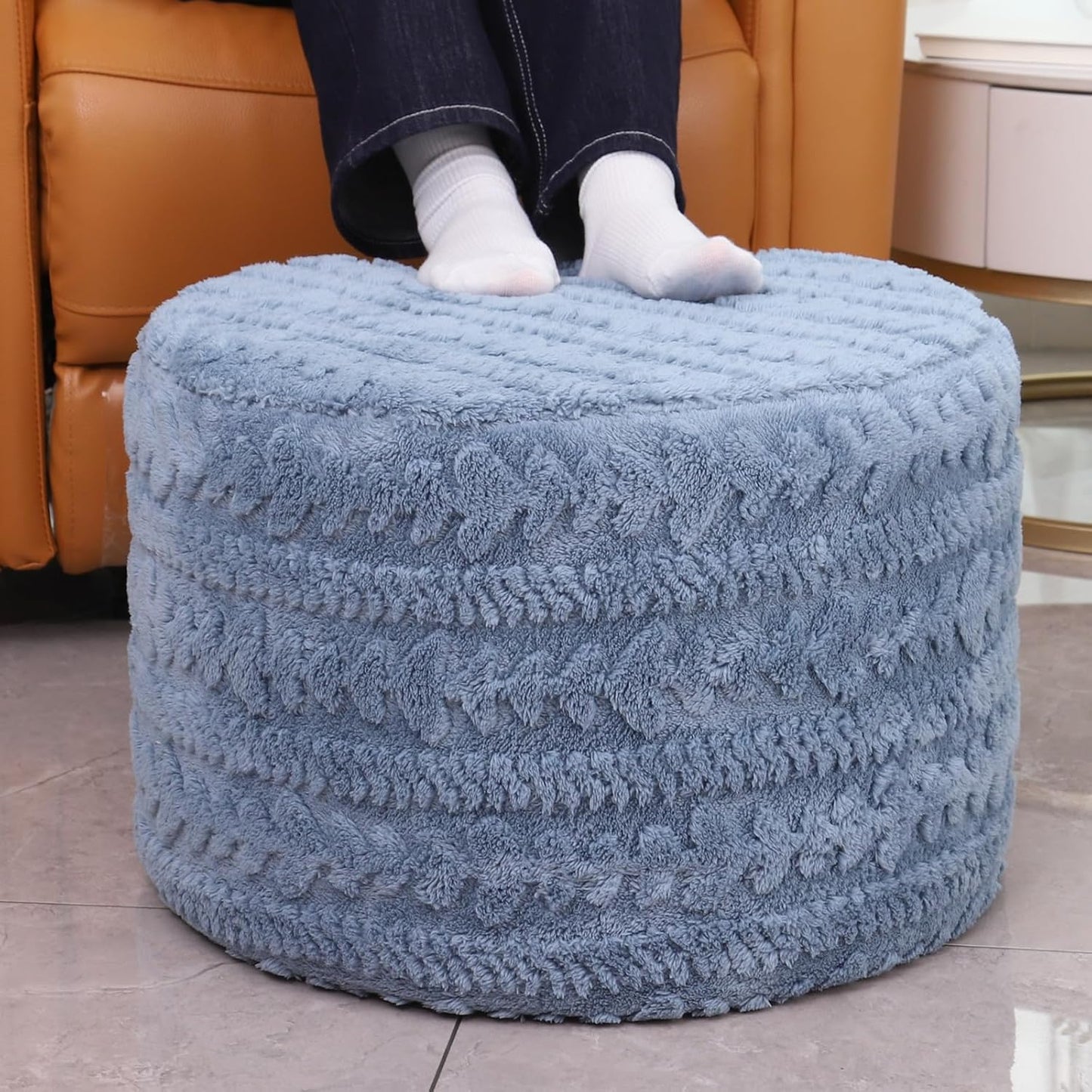 Asuprui Round Footstool Ottoman for Living Room and Bedroom