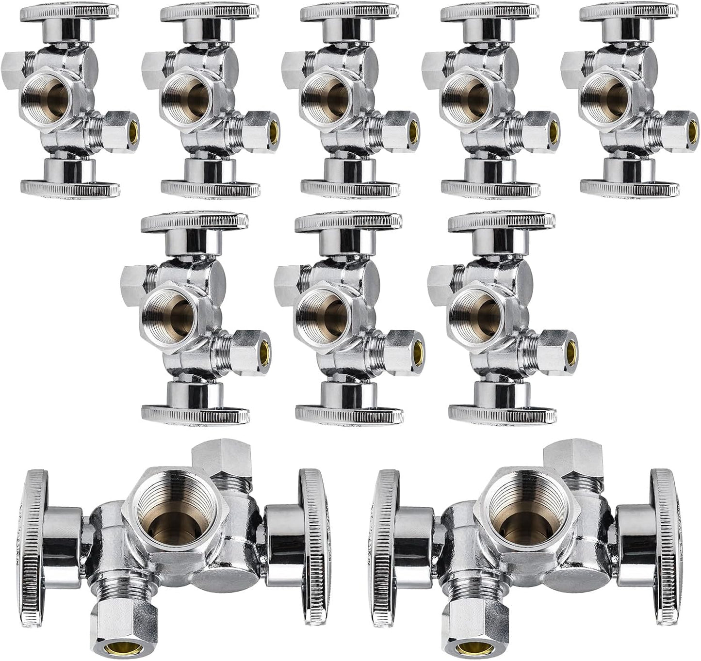 10-Pack 1/4 Turn Dual Compression Outlet Angle Stop Valve Set