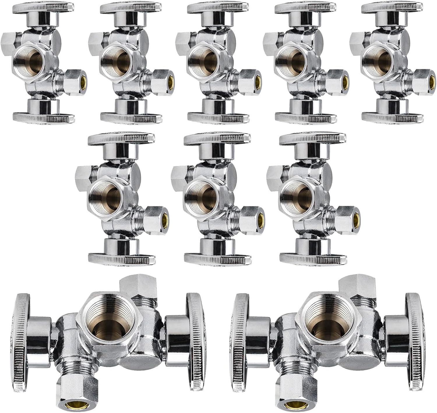10-Pack 1/4 Turn Dual Compression Outlet Angle Stop Valve Set