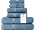 100% Combed Cotton Bathroom Towel Set of 8 - Soft, Absorbent Blue