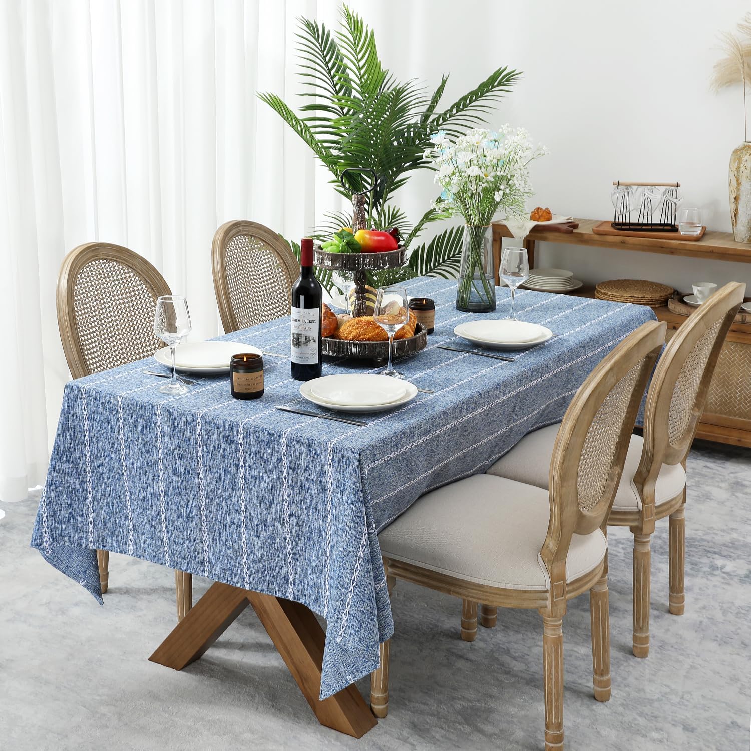 Farmhouse Style Linen Tablecloth 60 x 104 inches for Dining