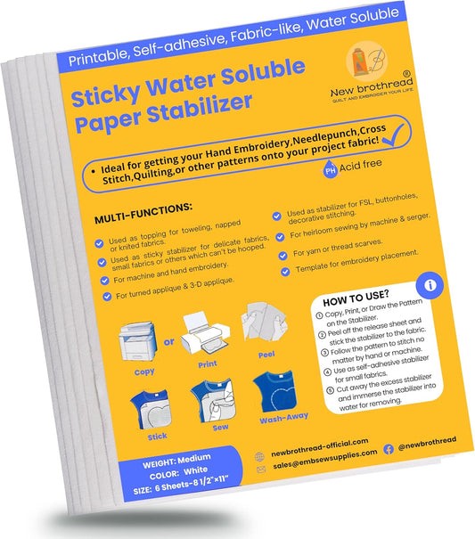 Printable Water-Soluble Embroidery Stabilizer - 6PCS