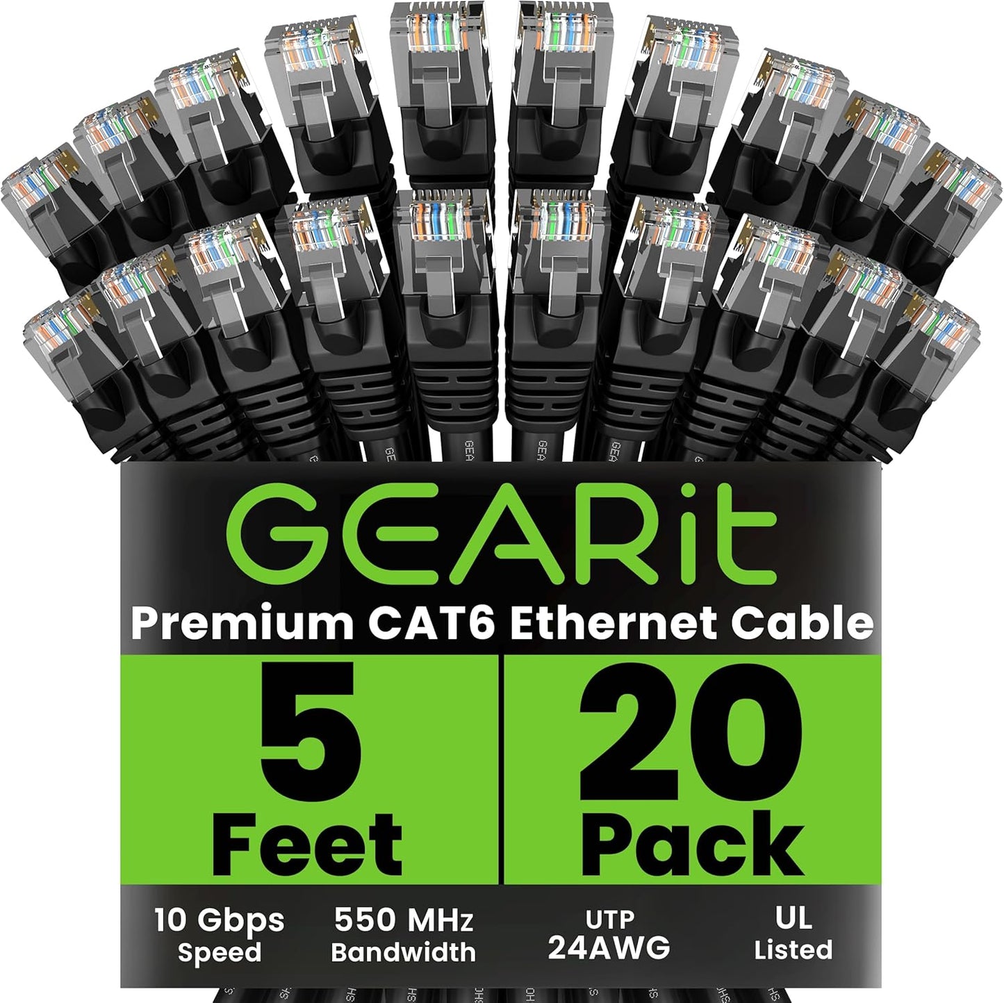 GearIT Cat 6 Ethernet Cable Pack - High-Performance 10 Gbps Cables