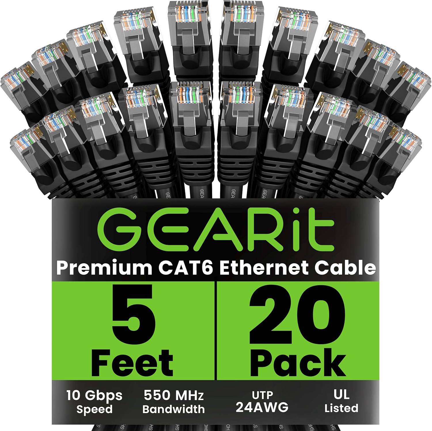 GearIT Cat 6 Ethernet Cable Pack - High-Performance 10 Gbps Cables