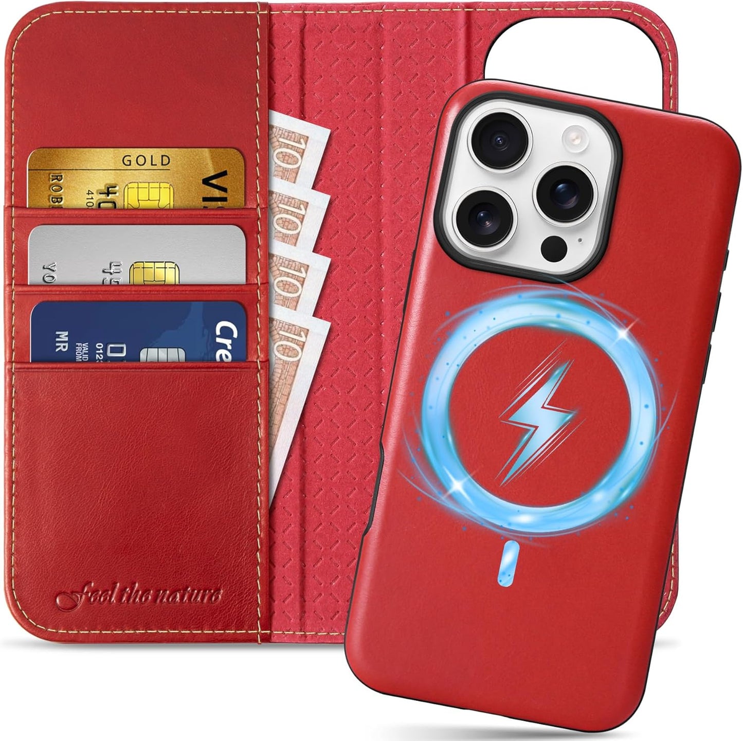 SHIELDON Case for iPhone 16 Pro - Genuine Leather Wallet Design