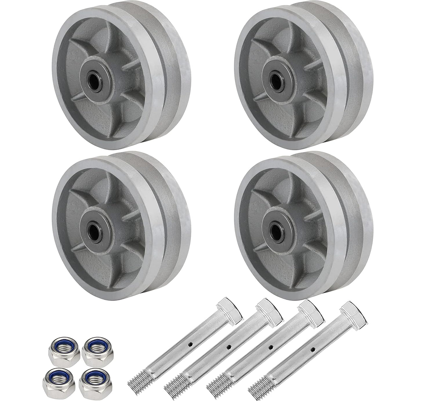 4in x 2in Cast Iron V Groove Caster Wheel Set for Heavy Loads