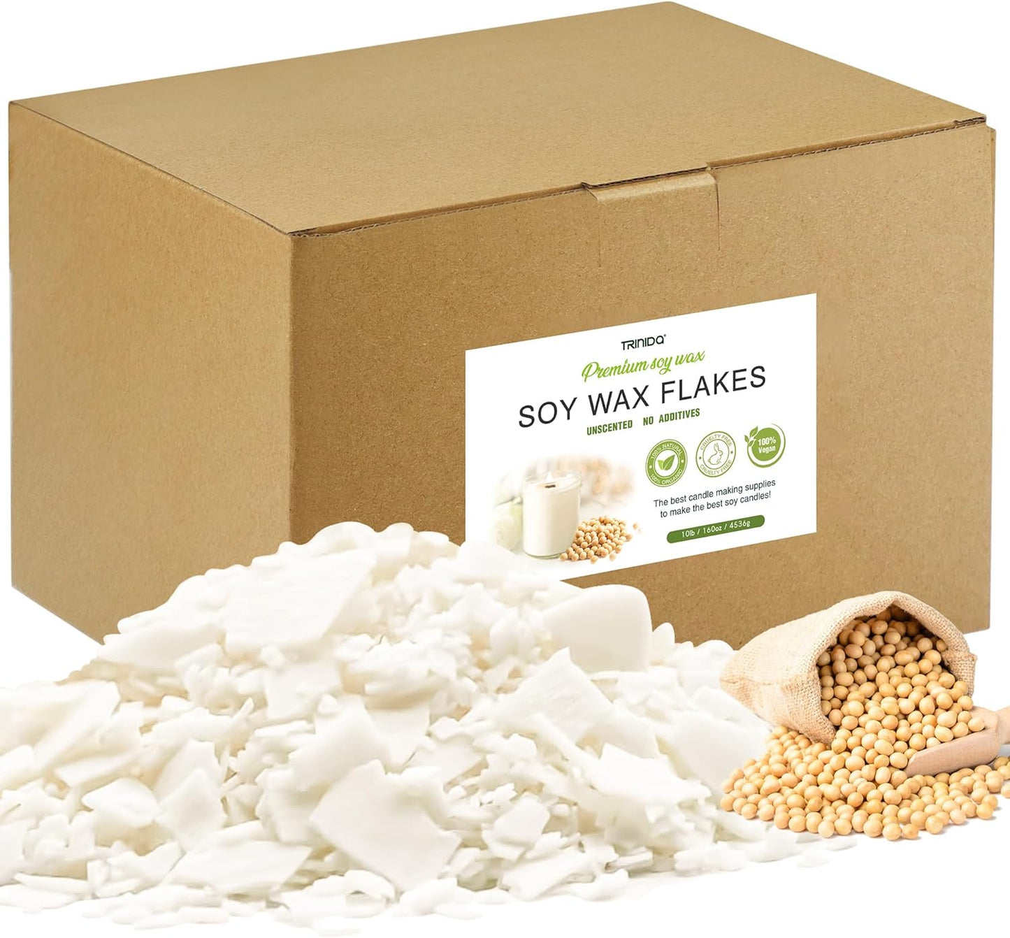 Premium Natural Soy Wax Flakes for Candle Making - 10LB Pack