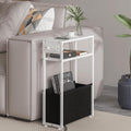 White Side Table with Charging Station - Slim End Table for Small