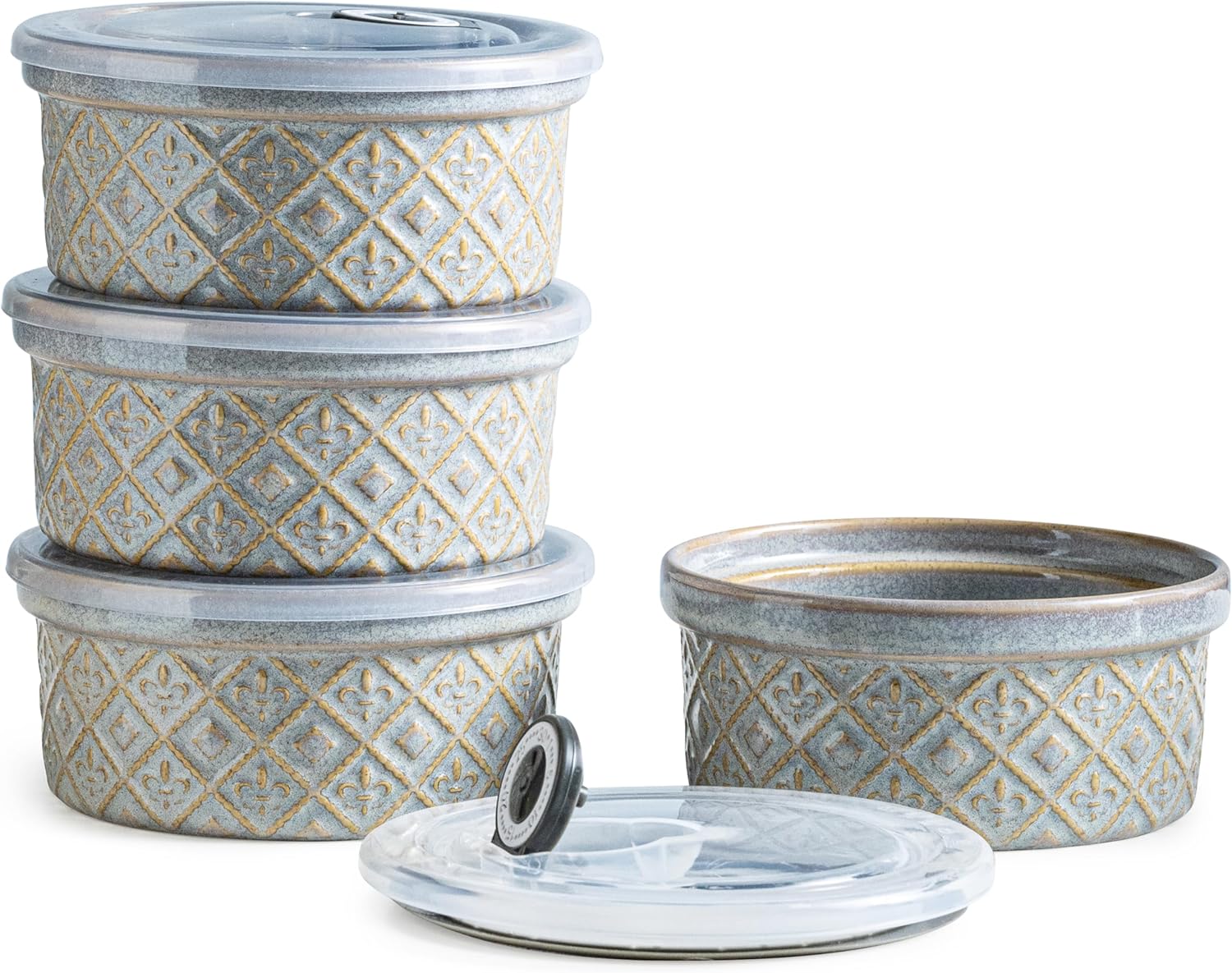 Large Ceramic Mixing Bowls with Lids Set of 4 for Kitchen Use