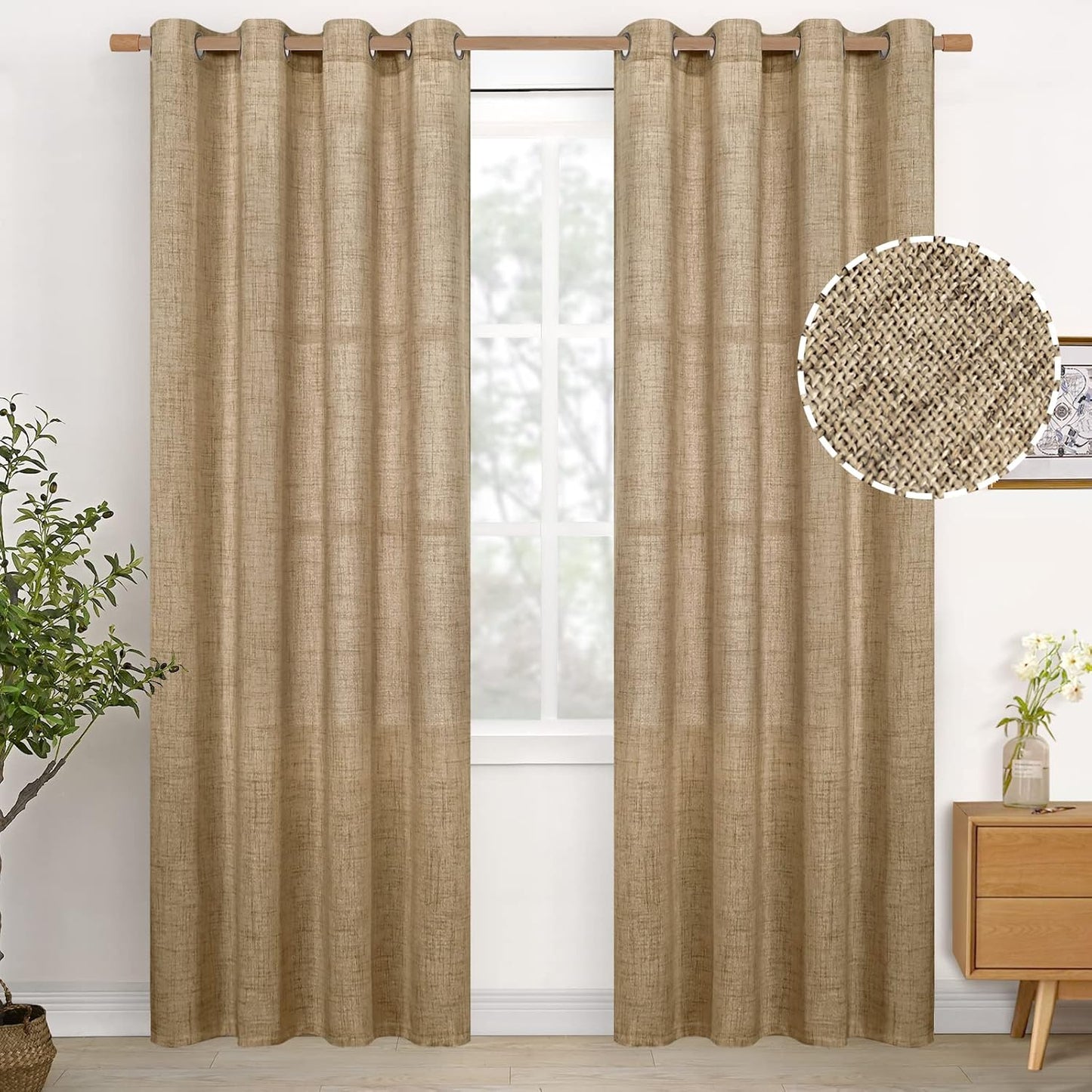 YoungsTex Burlap Linen Curtains for Living Room and Bedroom