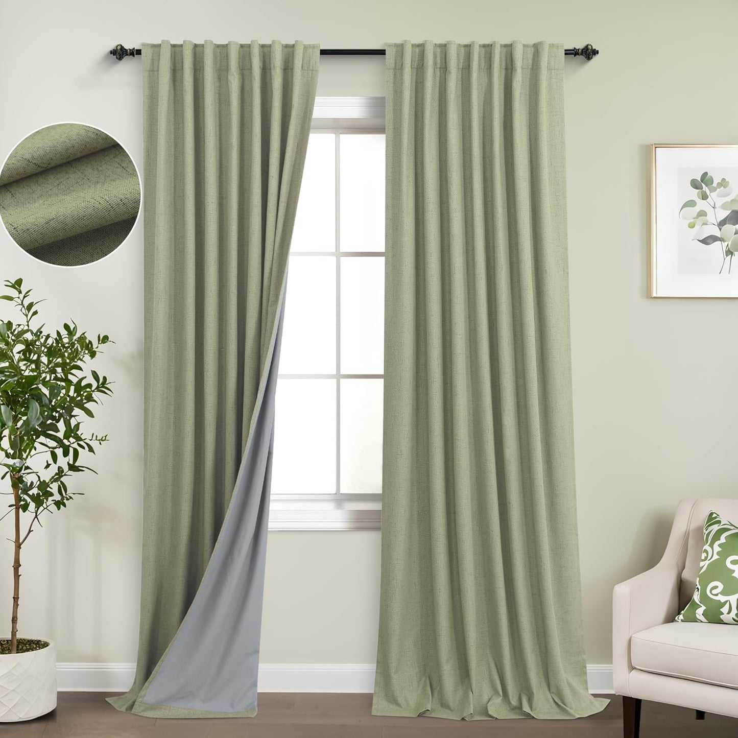 KOUFALL Light Sage Green Blackout Curtains for Bedroom and Living Room