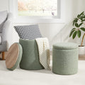 Boucle Round Ottoman with Storage Set of 2 - Sturdy Stacking