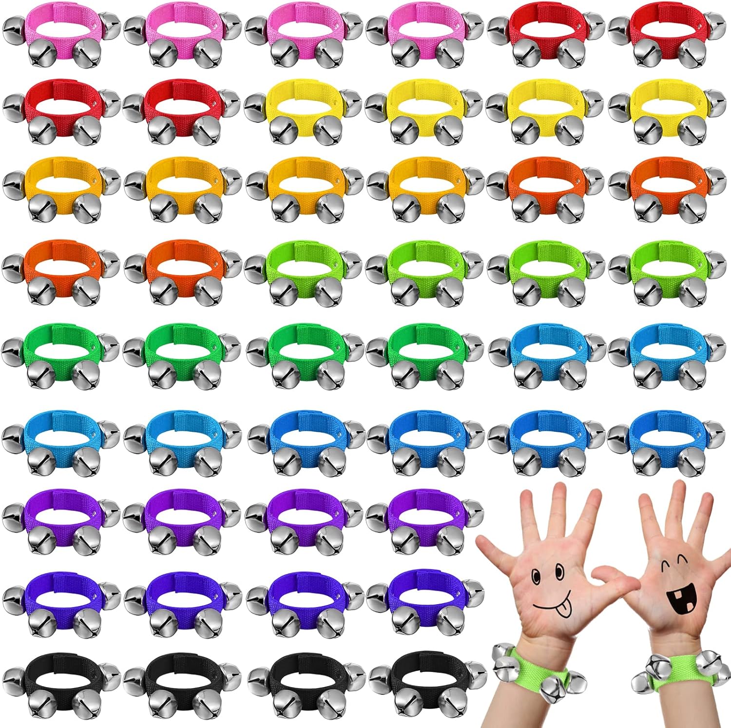 48 Pcs Wrist Band Jingle Bells for Kids and Adults Music Fun