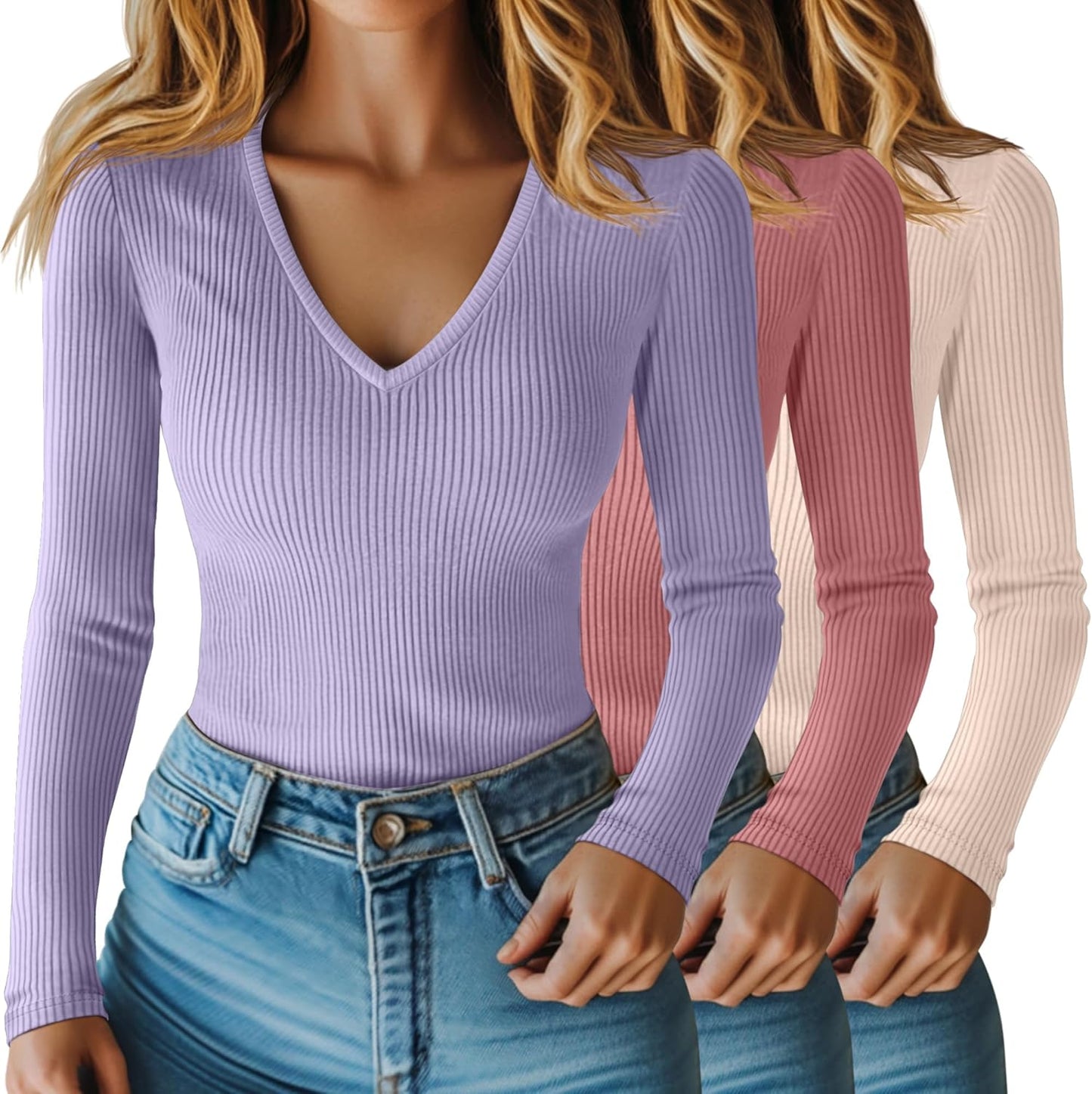 Riyiper 3 Pack Women Long Sleeve Shirts for Casual Style