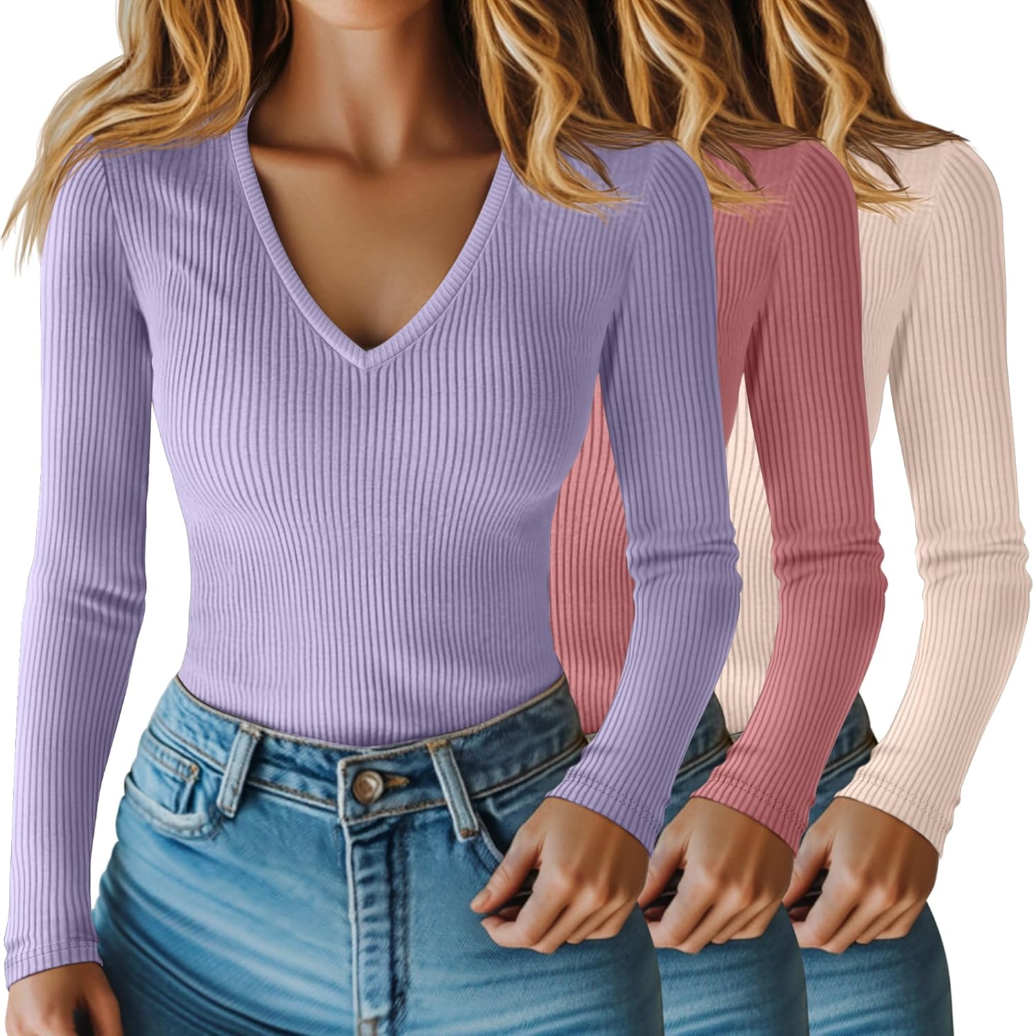 Riyiper 3 Pack Women Long Sleeve Shirts for Casual Style