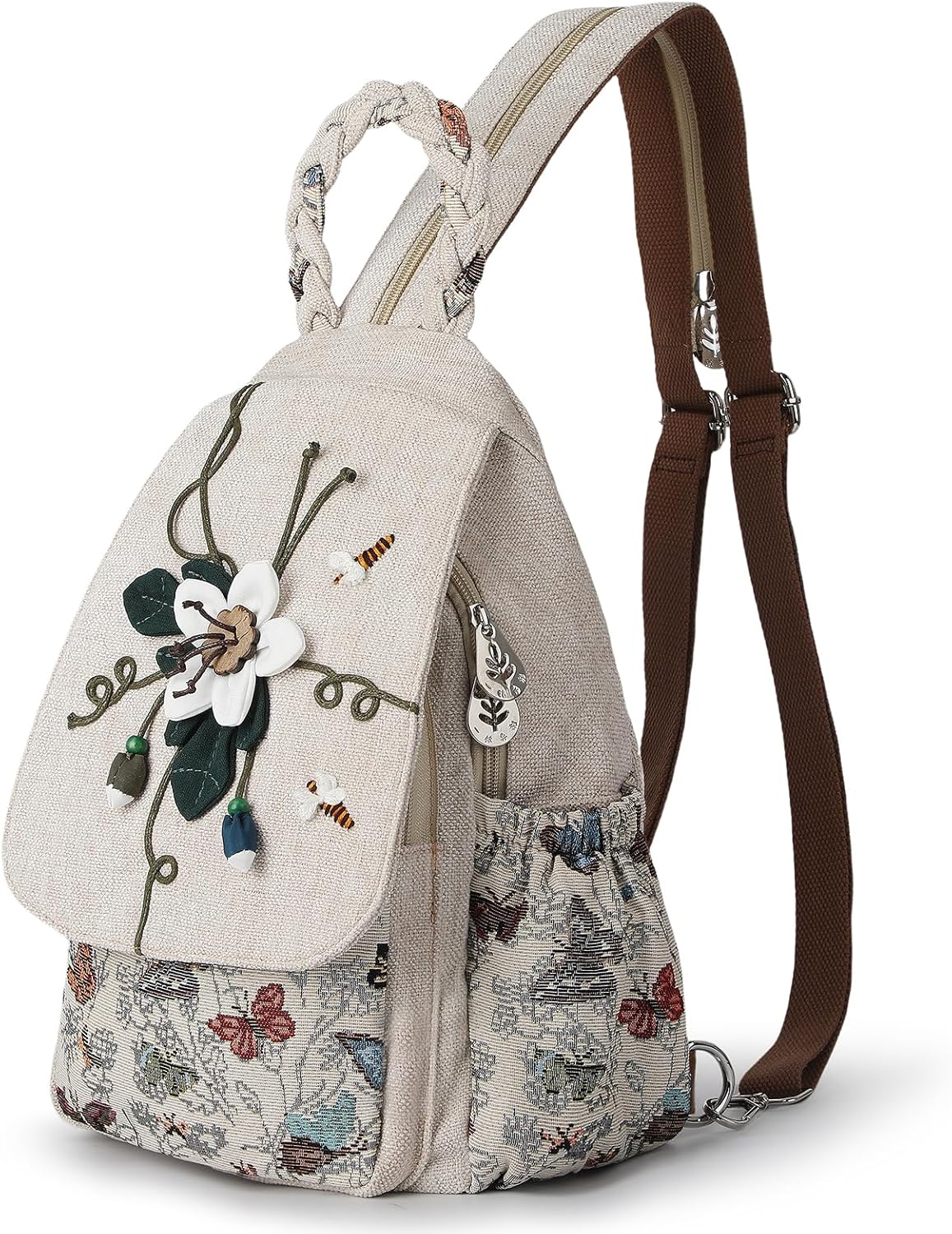 Ladys Convertible Sling Bag - Beautiful Canvas Mini Backpack
