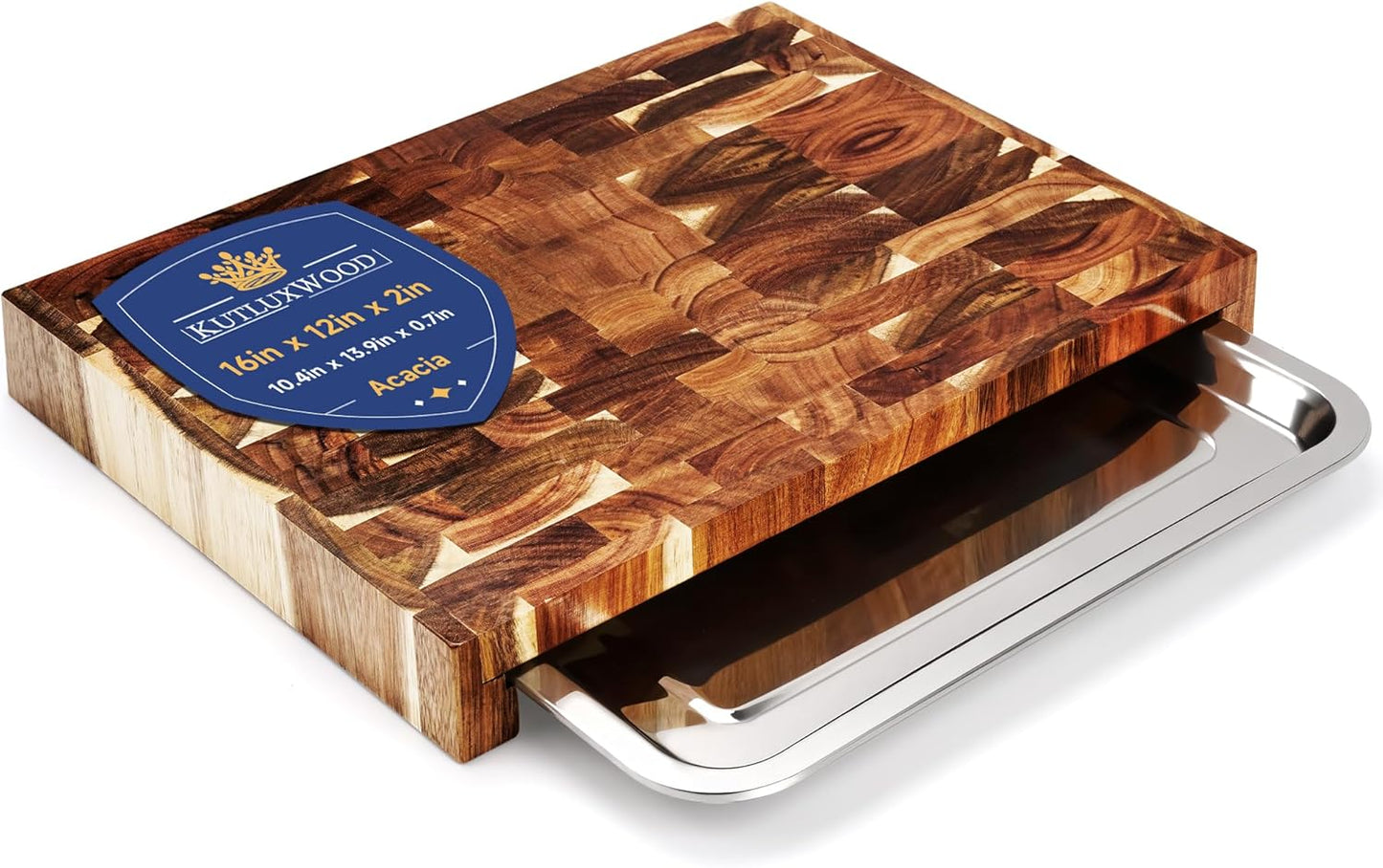 End Grain Cutting Board with Pull Out Tray for Kitchen Use