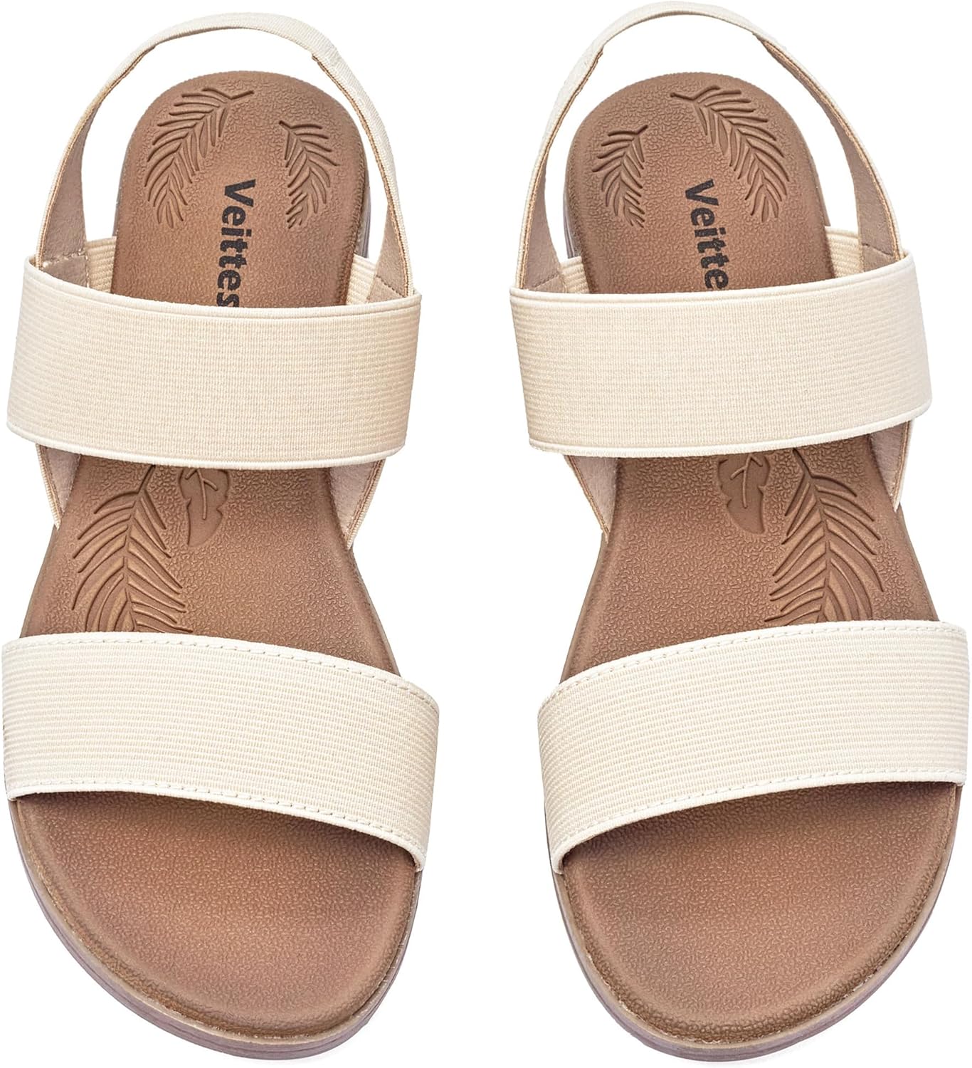 Veittes Women's Flat Slide Sandals with Adjustable Elastic Bands