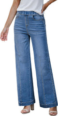 Pull On Womens Jeans Baggy Wide Leg High Waist - Trendy Front Seam