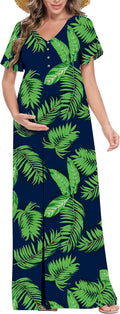 Fall Maternity Maxi Dress for Women - Decorative Button Photoshoot