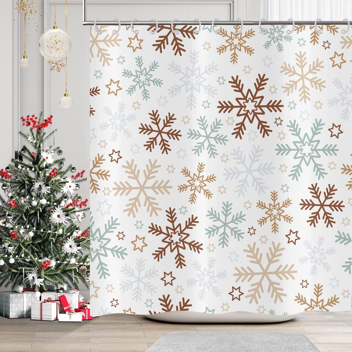 Merry Christmas Snowflake Shower Curtain - Waterproof & Machine Washable