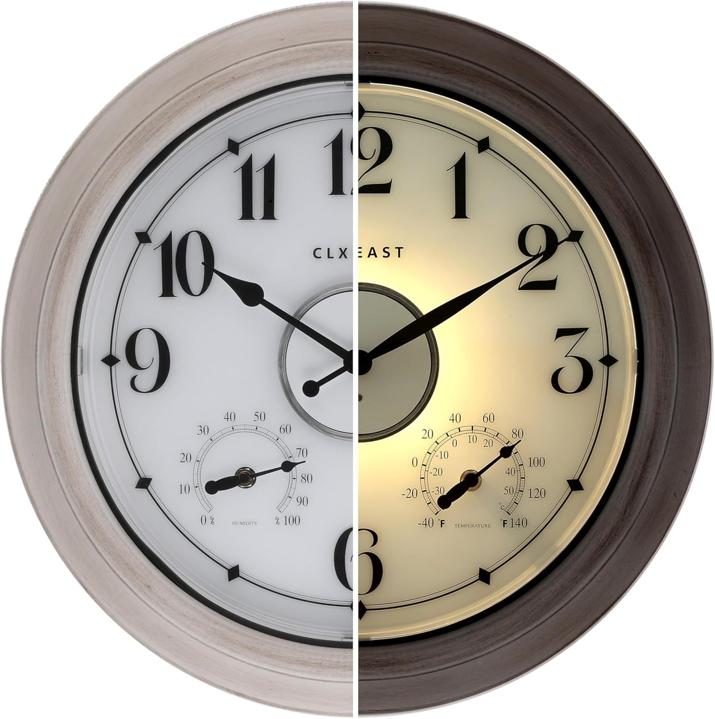 CLXEAST 18 Inch Illuminated Outdoor Clock with Smart Sensor