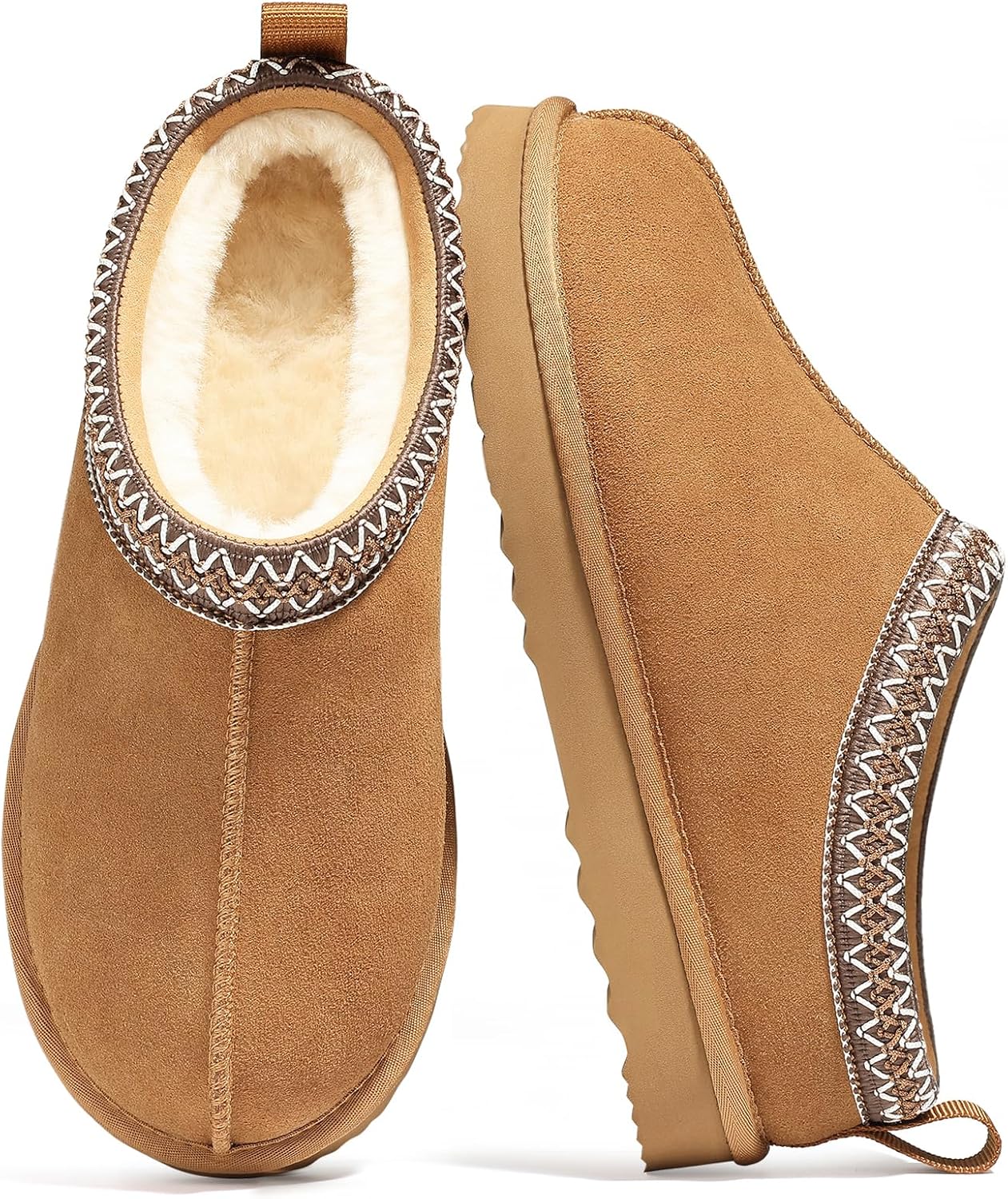 Genuine Suede Fuzzy Slippers for Women - Cozy Winter Boots