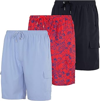 Real Essentials Men's Swim Trunks with Cargo Pockets & Mesh Lining