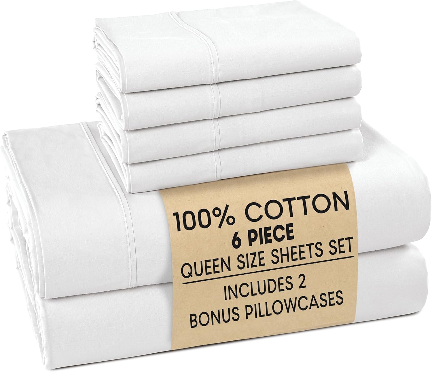 Casa Platino 100% Cotton Queen Sheets Set with 4 Pillowcases